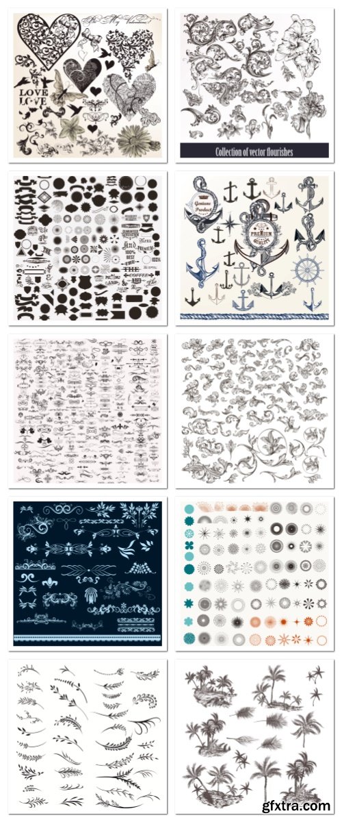 Calligraphic vintage flourishes, decorative 25 vector set