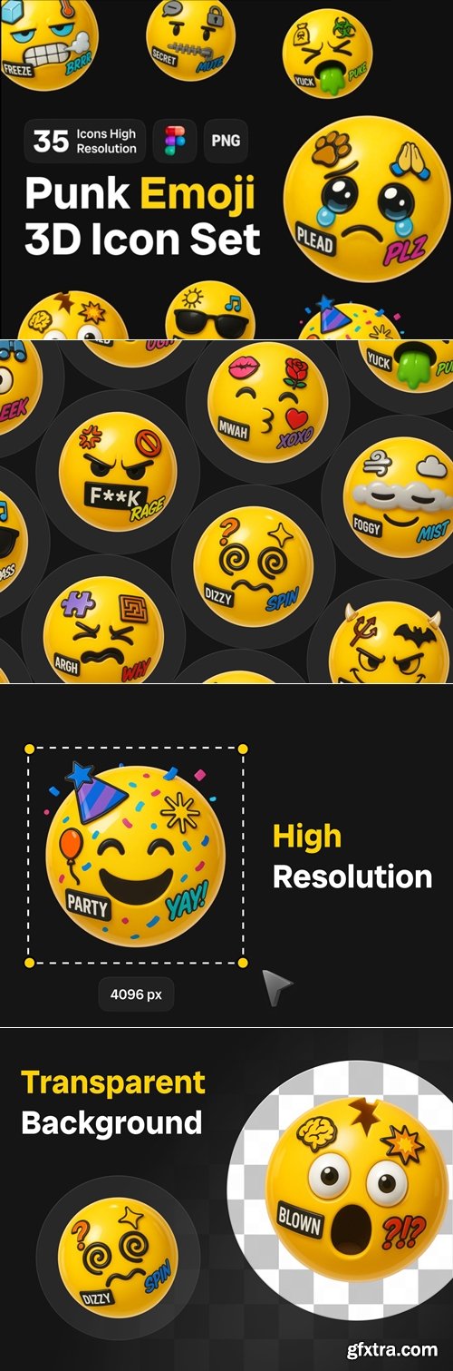 Punk Emoji 3D Icon Set