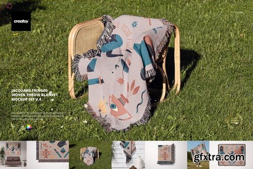 Creatsy - Jacquard Fringed Woven Throw Blanket Mockup Set v.4 - 2114609493