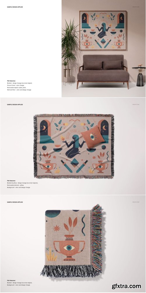 Creatsy - Jacquard Fringed Woven Throw Blanket Mockup Set v.4 - 2114609493