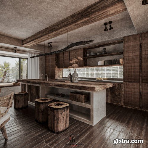 Wabi - Sabi 3ds Max Interior Scene