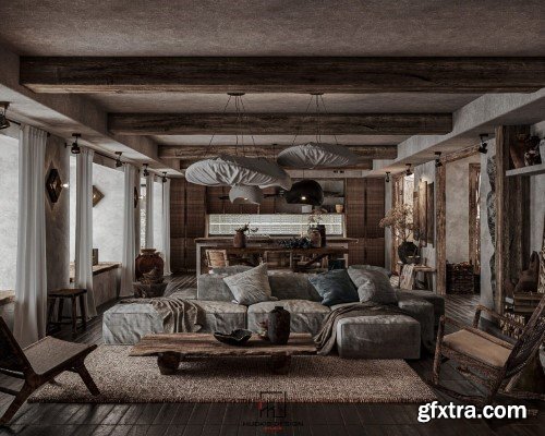 Wabi - Sabi 3ds Max Interior Scene