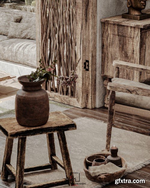 Wabi - Sabi 3ds Max Interior Scene