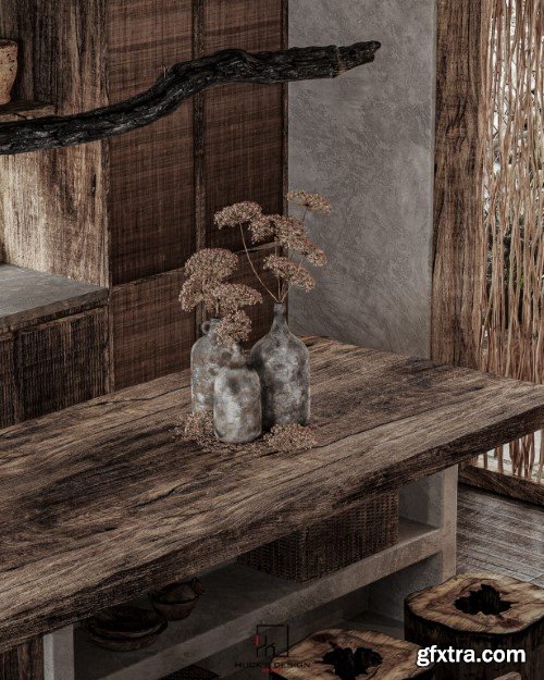 Wabi - Sabi 3ds Max Interior Scene