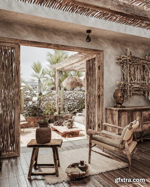 Wabi - Sabi 3ds Max Interior Scene