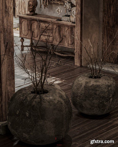 Wabi - Sabi 3ds Max Interior Scene