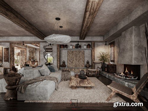 Wabi - Sabi 3ds Max Interior Scene