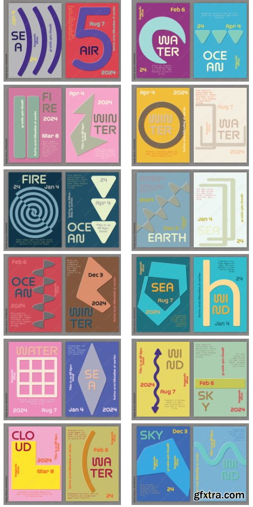 Flyer A4 Embossed Simple Geometric Shape Retro Colors 24xAI