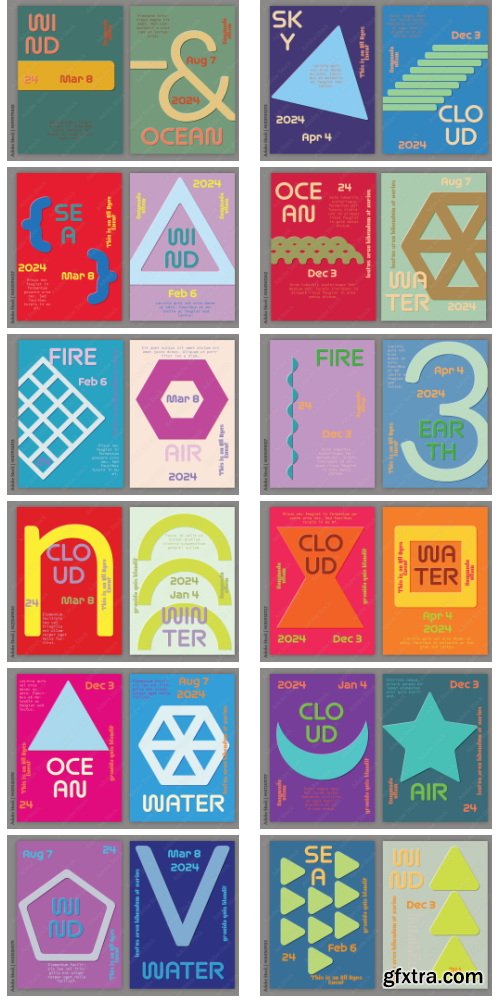 Flyer A4 Embossed Simple Geometric Shape Retro Colors 24xAI