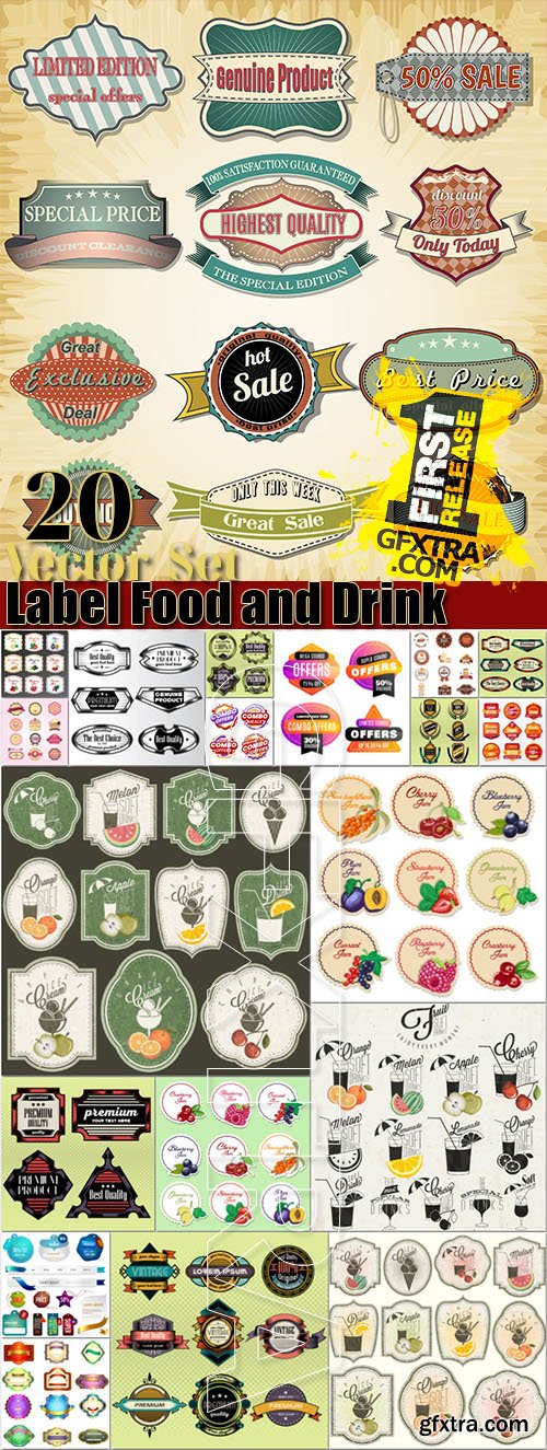 Food and Drink Labels Vector Set 20