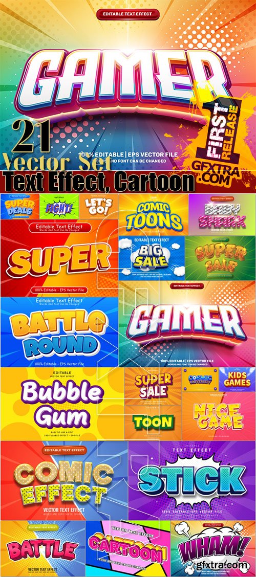 Comic Editable Text Effect, Cartoon Comic Background 21 vector set