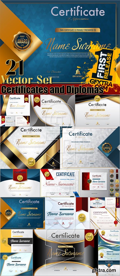 Certificates and Diplomas, Vector Set 21