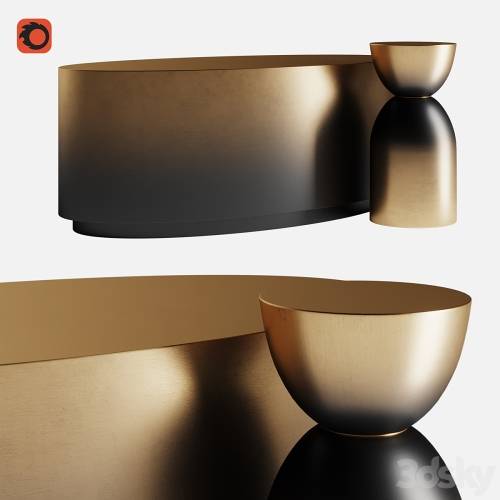 '3dsky Pro - MADE Sulta Coffee Table, Brass & Black Ombre Set'