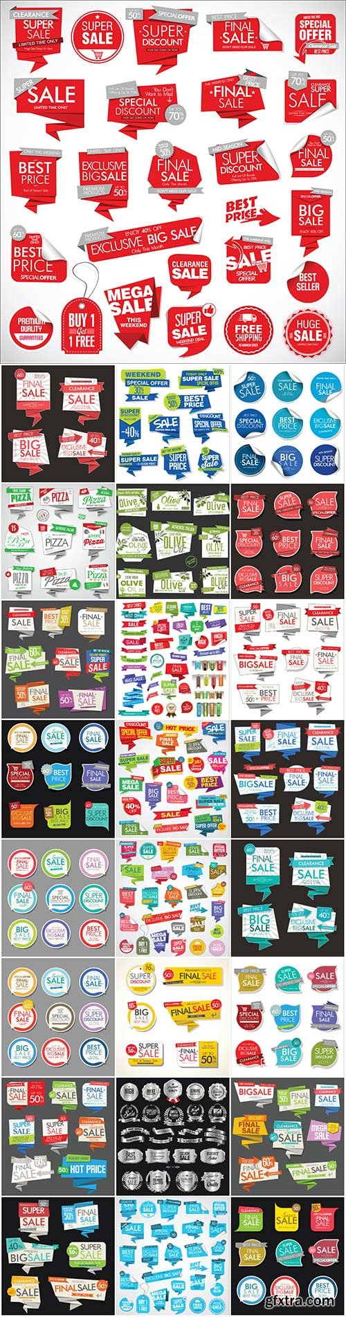 Discount stickers and sale banners in vector