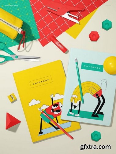 Creatsy - Stationery Objects and Two Classic A4 Notebooks Mockup - 1151588693