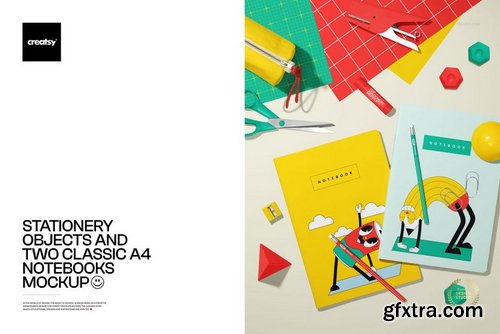 Creatsy - Stationery Objects and Two Classic A4 Notebooks Mockup - 1151588693