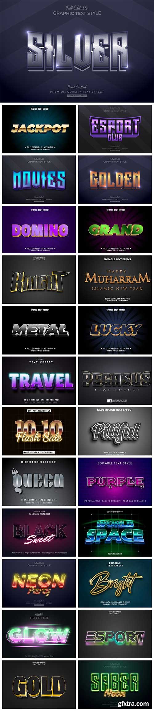 Set 3d editable text style effect vector vol 13