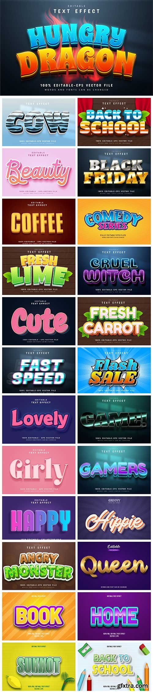 Set 3d editable text style effect vector vol 11