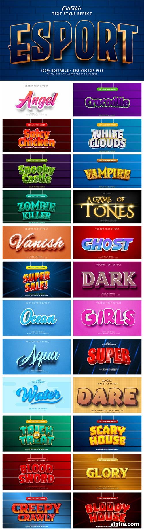 Set 3d editable text style effect vector vol 24