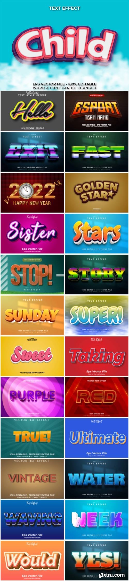 Set 3d editable text style effect vector vol 35