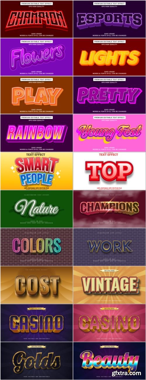 Set 3d editable text style effect vector vol 44