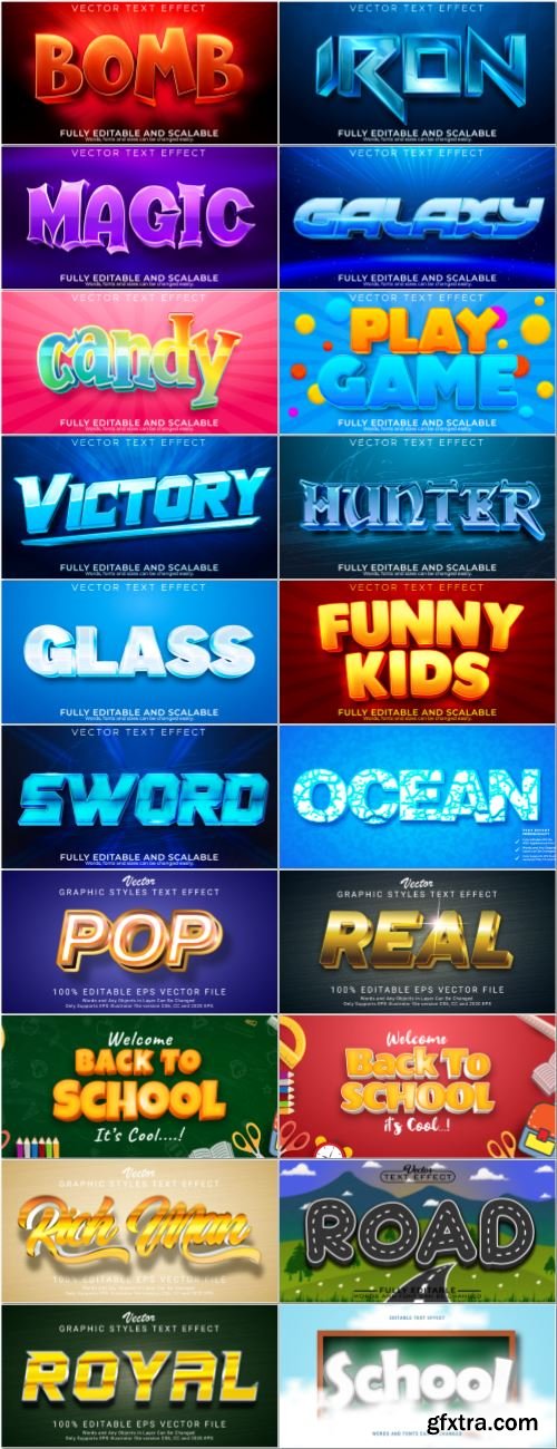 Set 3d editable text style effect vector vol 41