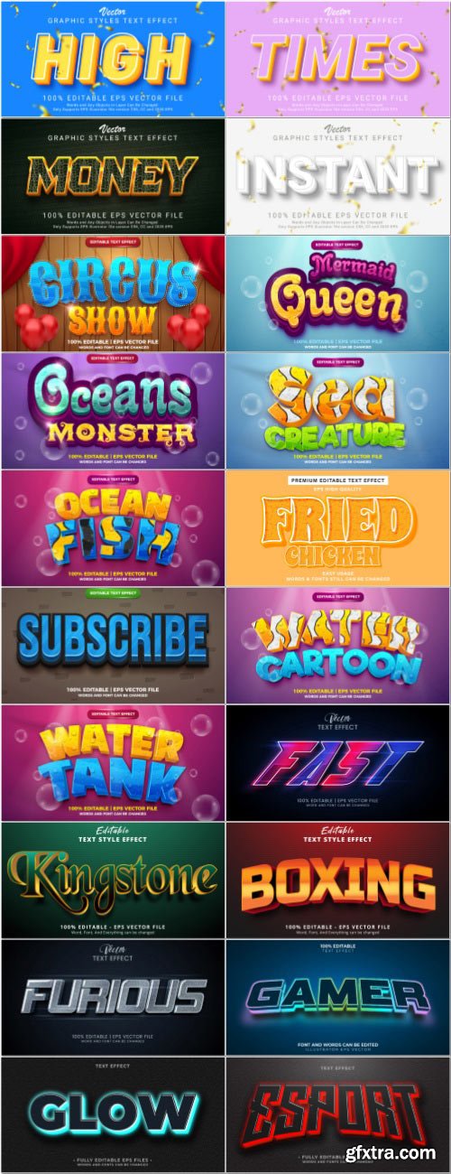 Set 3d editable text style effect vector vol 38