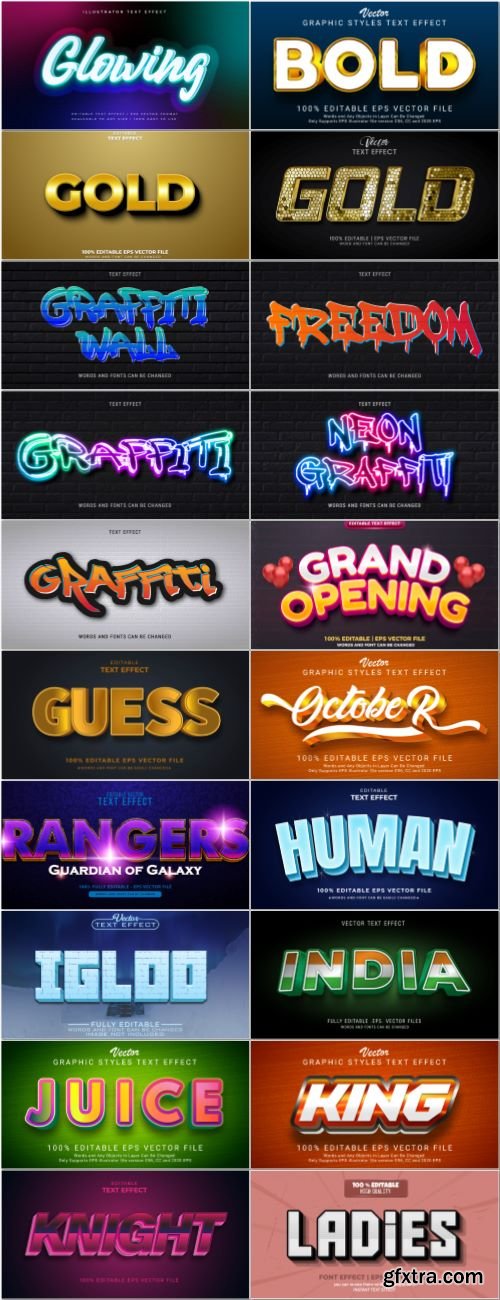 Set 3d editable text style effect vector vol 39