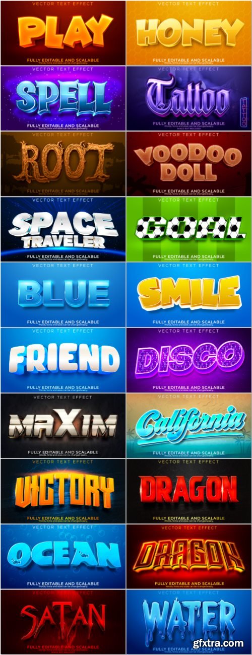 Set 3d editable text style effect vector vol 55