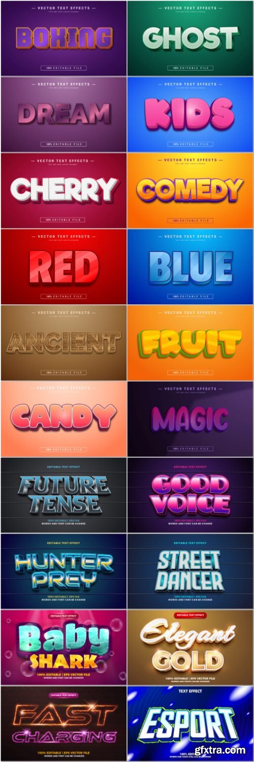 Set 3d editable text style effect vector vol 48