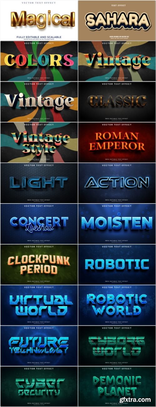 Set 3d editable text style effect vector vol 54