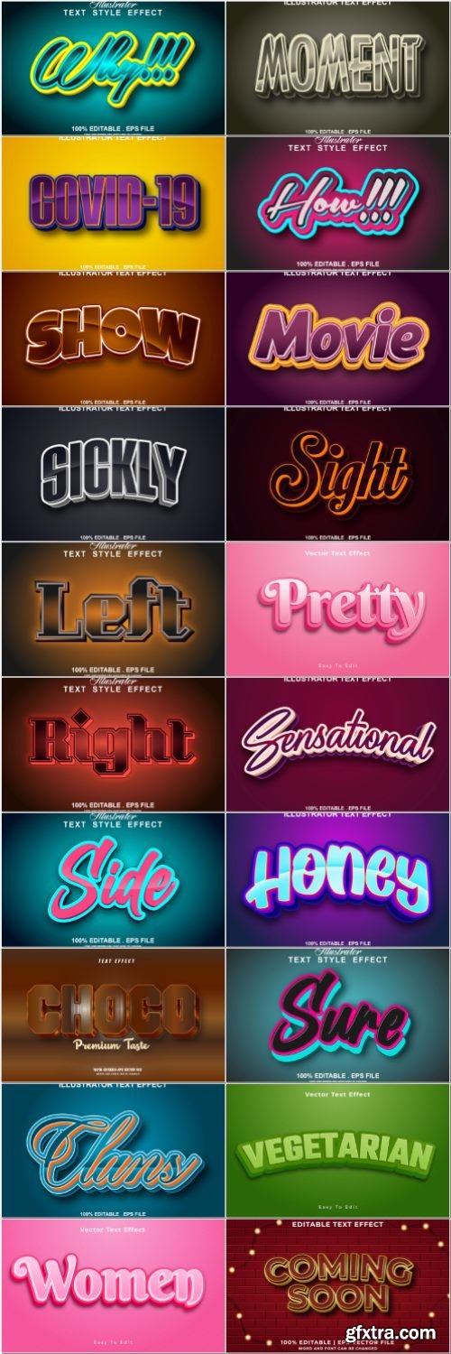 Set 3d editable text style effect vector vol 50