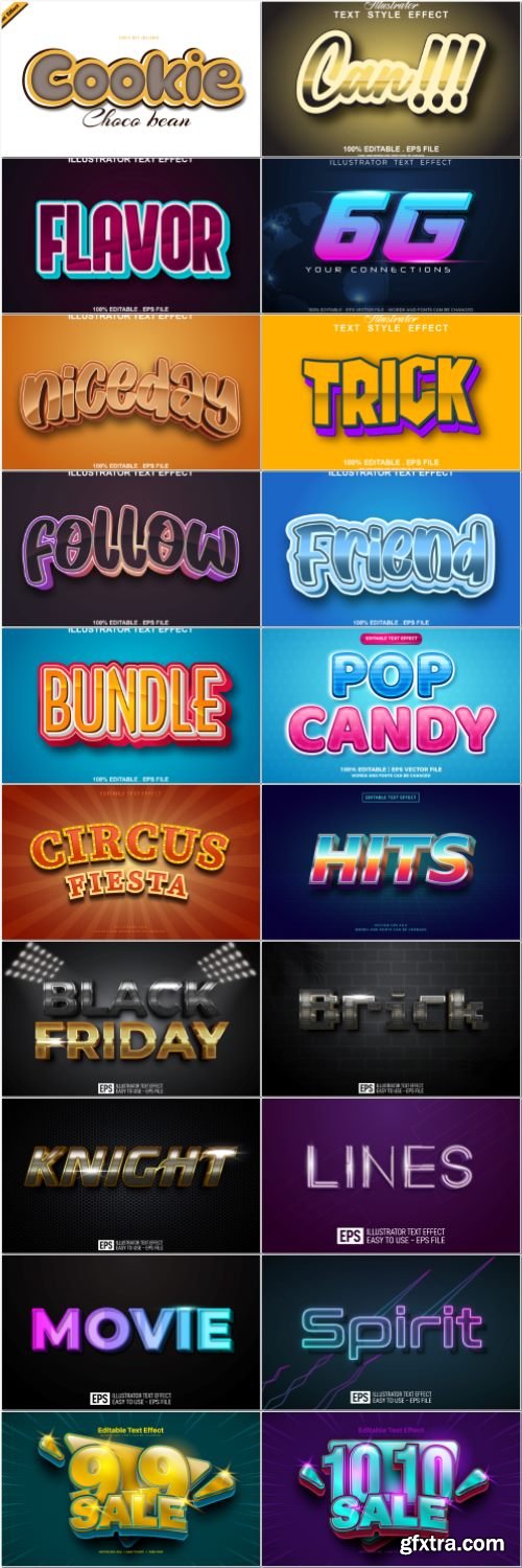 Set 3d editable text style effect vector vol 49