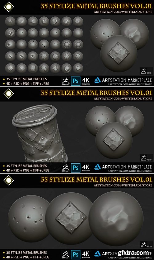 Artstation - 35 Stylize Metal Brushes and 4K Alphas Vol.01