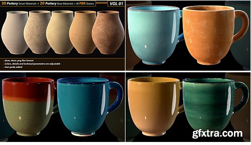 Artstation - 30 Pottery Smart material + 20 Pottery Base Material + 4k PBR Textures _Vol01
