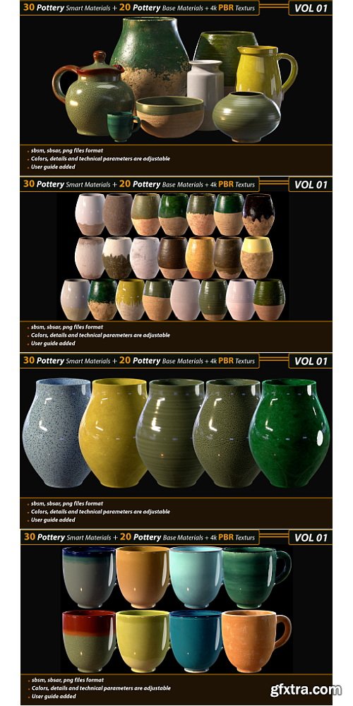 Artstation - 30 Pottery Smart material + 20 Pottery Base Material + 4k PBR Textures _Vol01