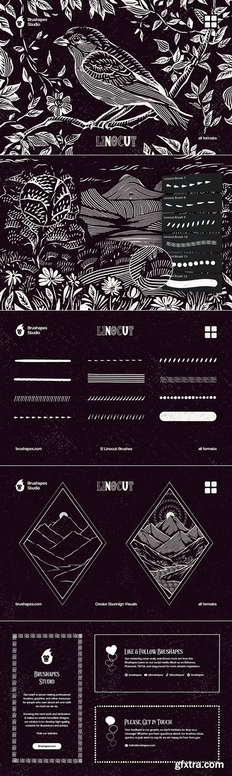 CreativeMarket - Multi App Craftsman Linocut Brushes 291343806