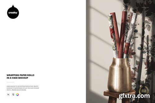 Creatsy - Wrapping Paper Rolls in a Vase Mockup - 1158224213