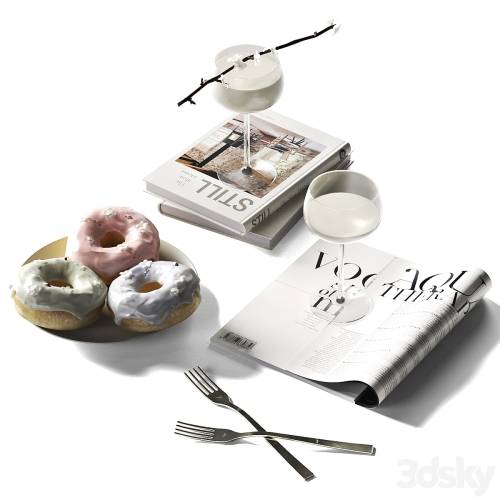 '3dsky Pro - Decorative set with donuts, milk and sakura'
