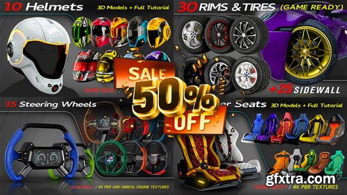 Artstation - Automotive Parts Bundle / 3 Full Tutorial + 4 Bundles Of 3D Models / Driver Seat / Wheels / Helmets And Steering Wheels