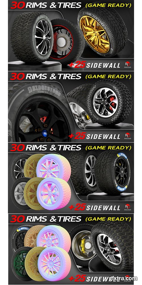 Artstation - Automotive Parts Bundle / 3 Full Tutorial + 4 Bundles Of 3D Models / Driver Seat / Wheels / Helmets And Steering Wheels