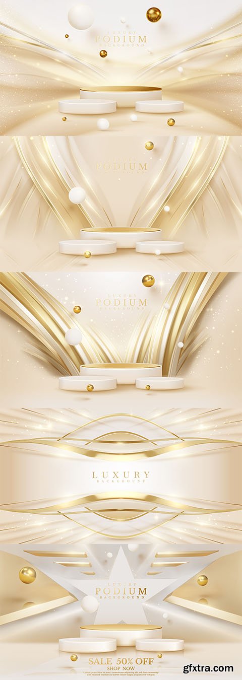Vector podium with gold curve line with geometric shape element with light effect Vector podium with gold curve line with geometric shape element with light effect