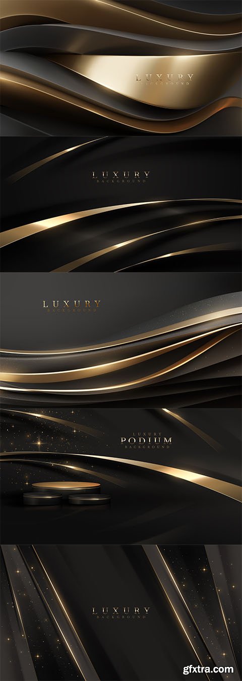 Black luxury background with golden curve elements and glitter light effect decoration Black luxury background with golden curve elements and glitter light effect decoration