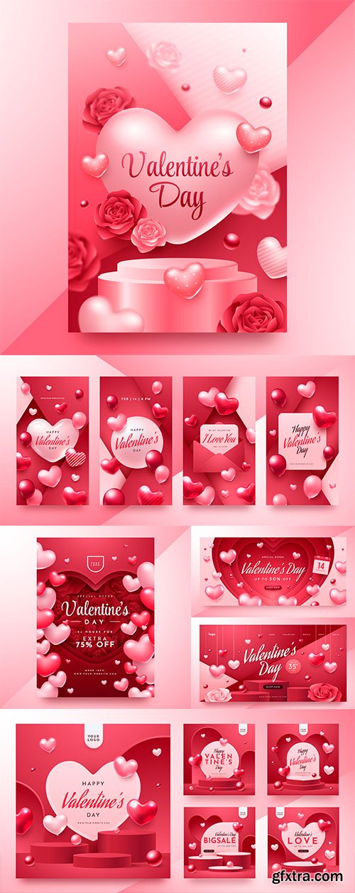 Vector realistic valentines day vertical poster template Vector realistic valentines day vertical poster template