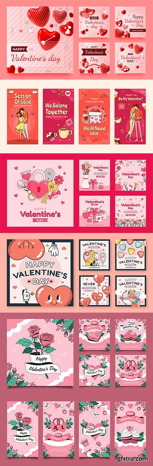 Vector valentines day celebration posts collection Vector valentines day celebration posts collection