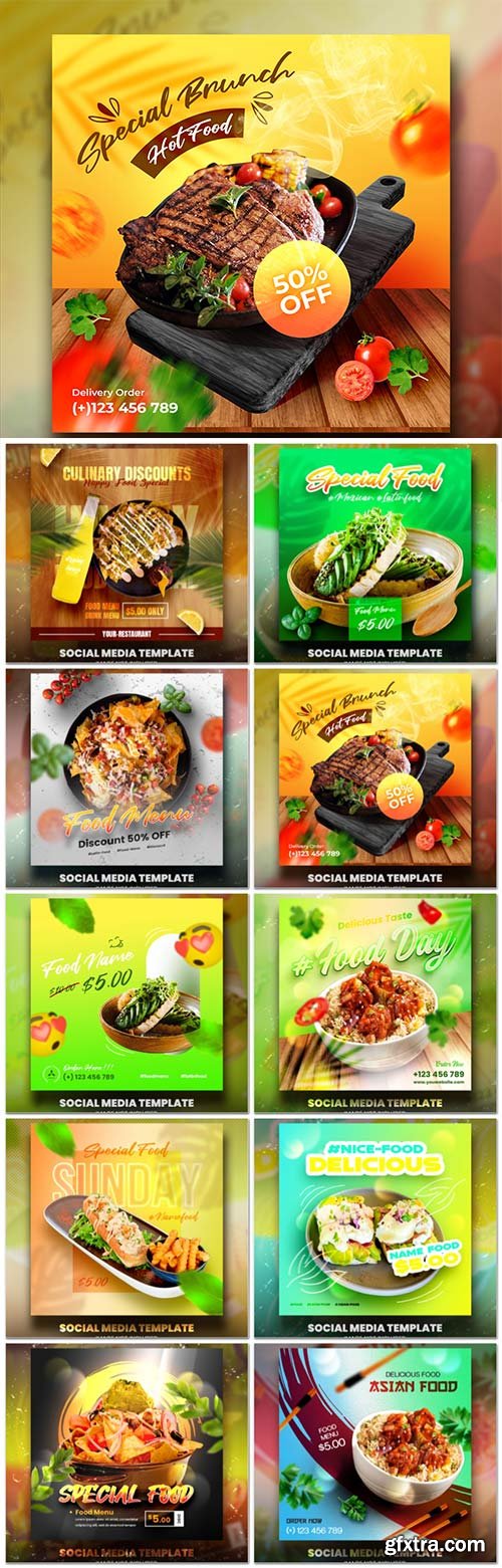 Food social media promotion psd flyer template vol 14