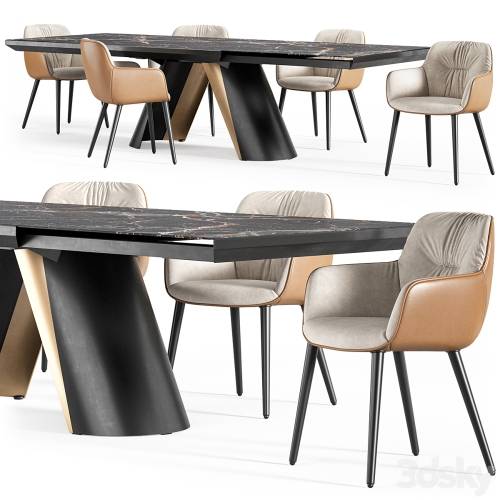 '3dsky Pro - Calligaris Apian table Cocoon wood chair'