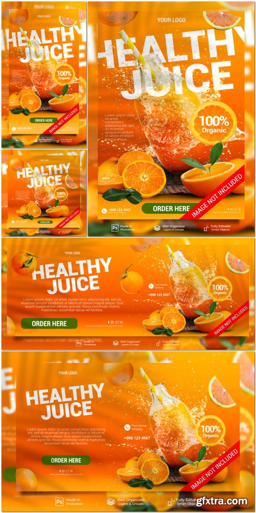 PSD healthy orange juice summer drink menu for promotion poster flyer banner template PSD healthy orange juice summer drink menu for promotion poster flyer banner template