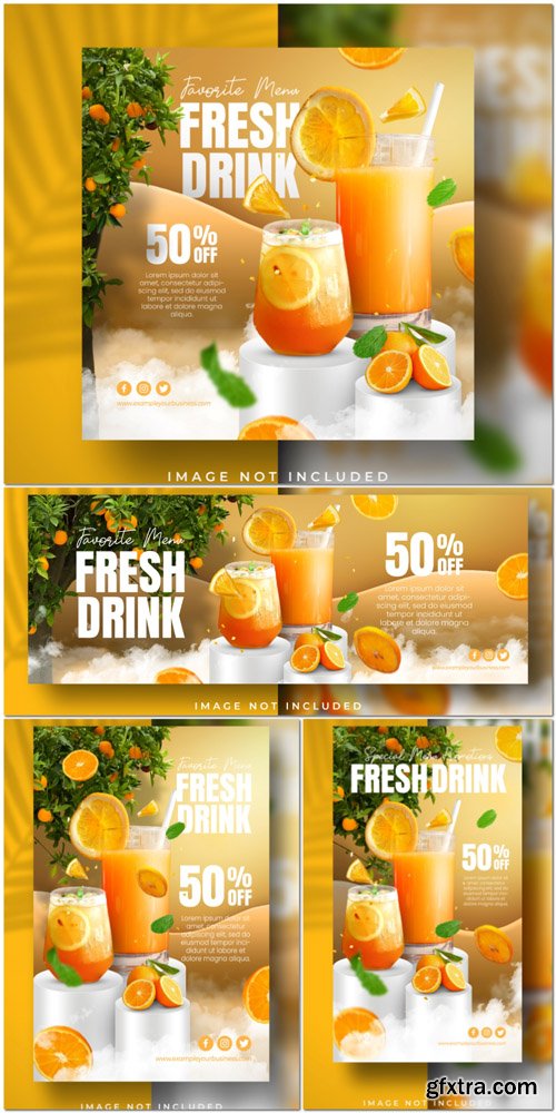 PSD summer fresh drink special new menu promo orange juice for social media post stories banner template PSD summer fresh drink special new menu promo orange juice for social media post stories banner template