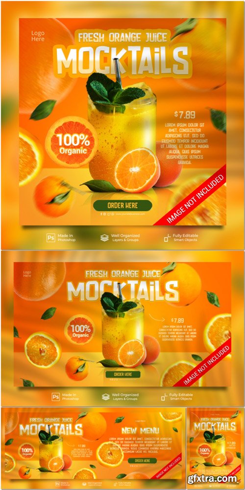PSD fresh fruit orange juice healthy summer drink for promotion social media post feed banner template PSD fresh fruit orange juice healthy summer drink for promotion social media post feed banner template